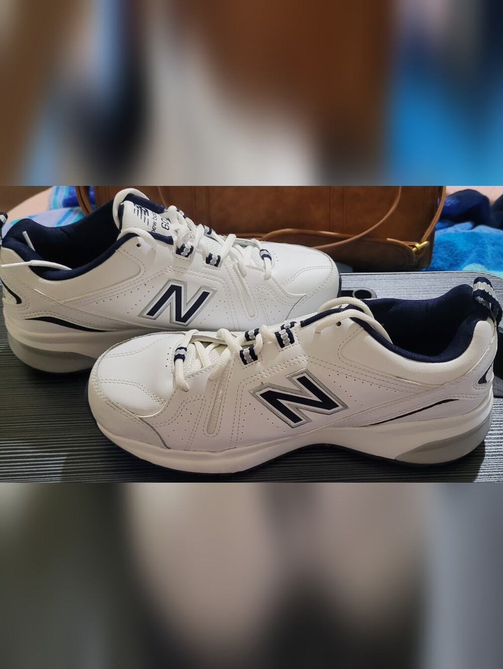 New Balance 608 Men's White & Navy Supportive Walking Sneakers